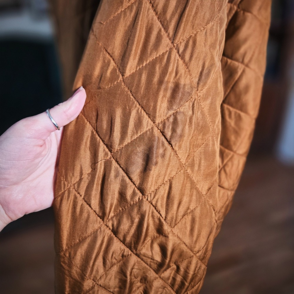Vintage Y2K Silk Club Men 100% Silk Reversible Quilted Bomber Jacket Bronze XL - Picture 7 of 8
